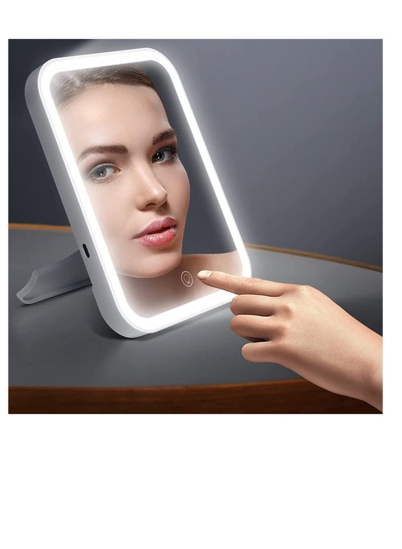 Makeup Mirror with Light and Magnifying,  Lighted Vanity with Touch Screen Dimmable, Intelligent Switch, Portable and Foldable Stand Makeup Mirror for Tabletop, Bathroom (3 Color)