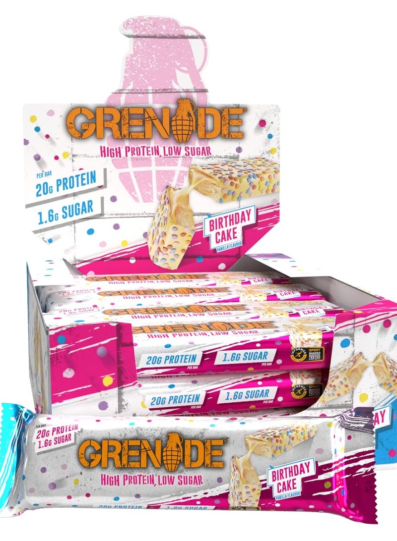 Grenade Carb Killa High Protein and Low Carb Bar, 12 x 60 g - Birthday Cake Flavor