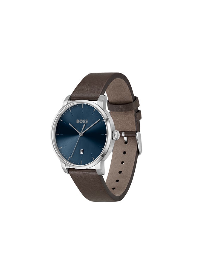 Men's Analog Round Shape Leather Wrist Watch 1514160 - 41 Mm