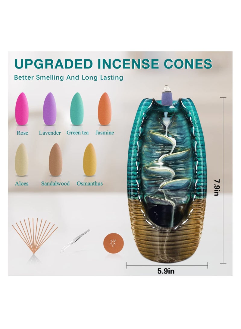 KASTWAVE, Incense Waterfall Burner Holder with 120 Backflow Cones, Backflow Incense Burner, Aromatherapy Ornamental for Home Office Yoga