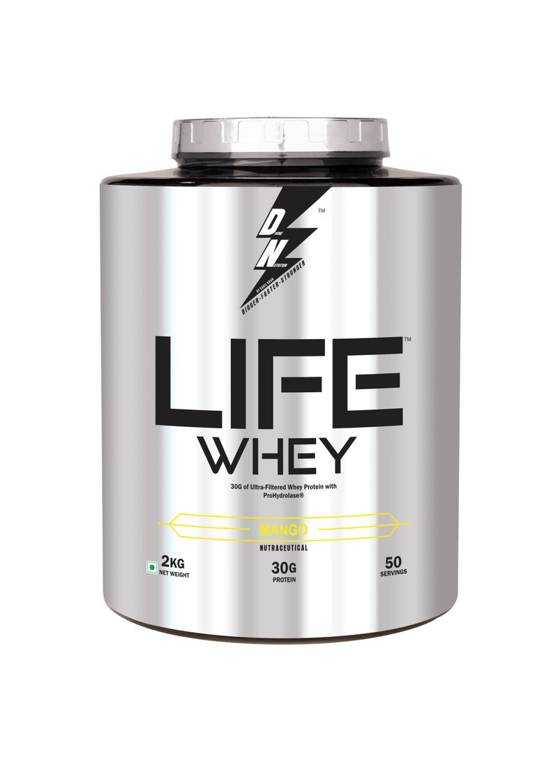 Life Whey Protein Powder with 30g Protein per Serving & Digest Enzymes for Muscle Recovery with Immune Support 50 Servings Supplement Mango 2Kg