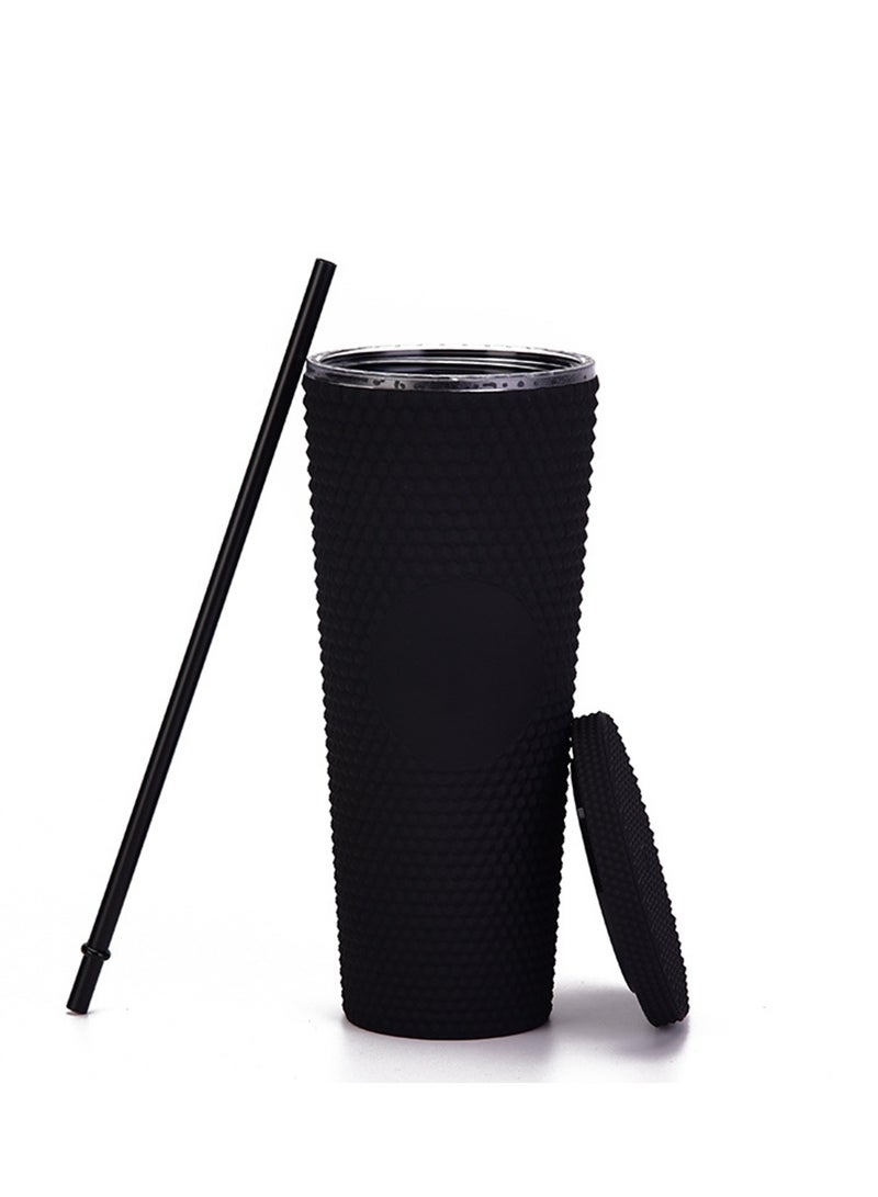 24Oz Water Cup Straw Cup Studded Tumbler And Straw With Leak Proof Lid Iridescent Matte and Multi Colored For Iced Coffee Tumbler Color Matte Black, Fully Studded