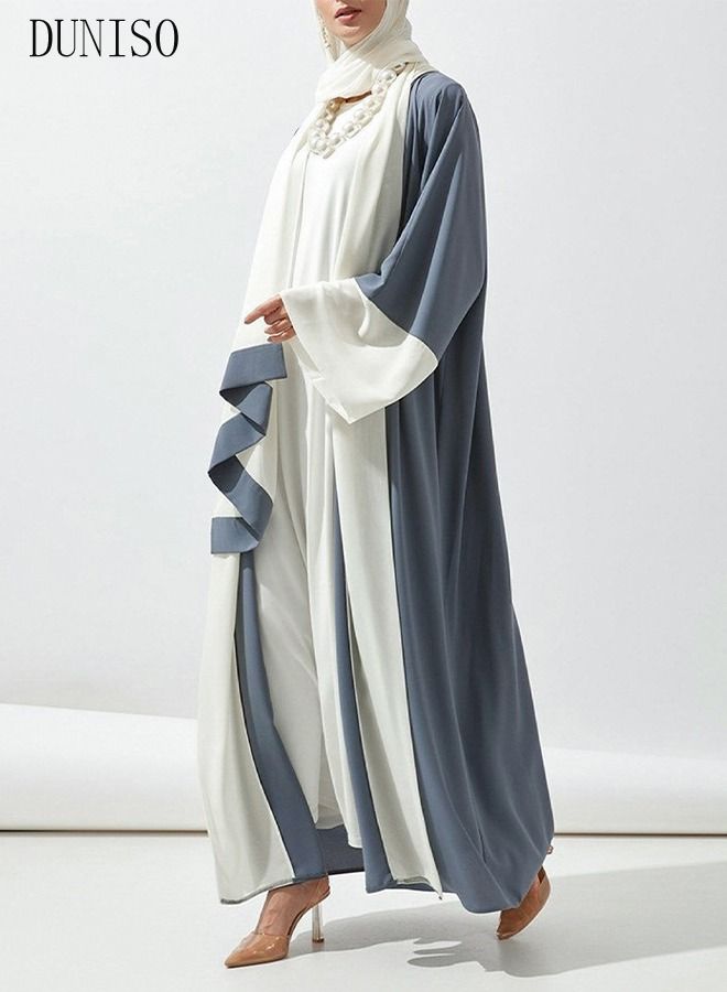 Women's Chiffon Abaya Muslim Prayer Clothes Islamic Maxi Kaftan with Hijab Elegant Loose Cardigan Islamic Kaftan