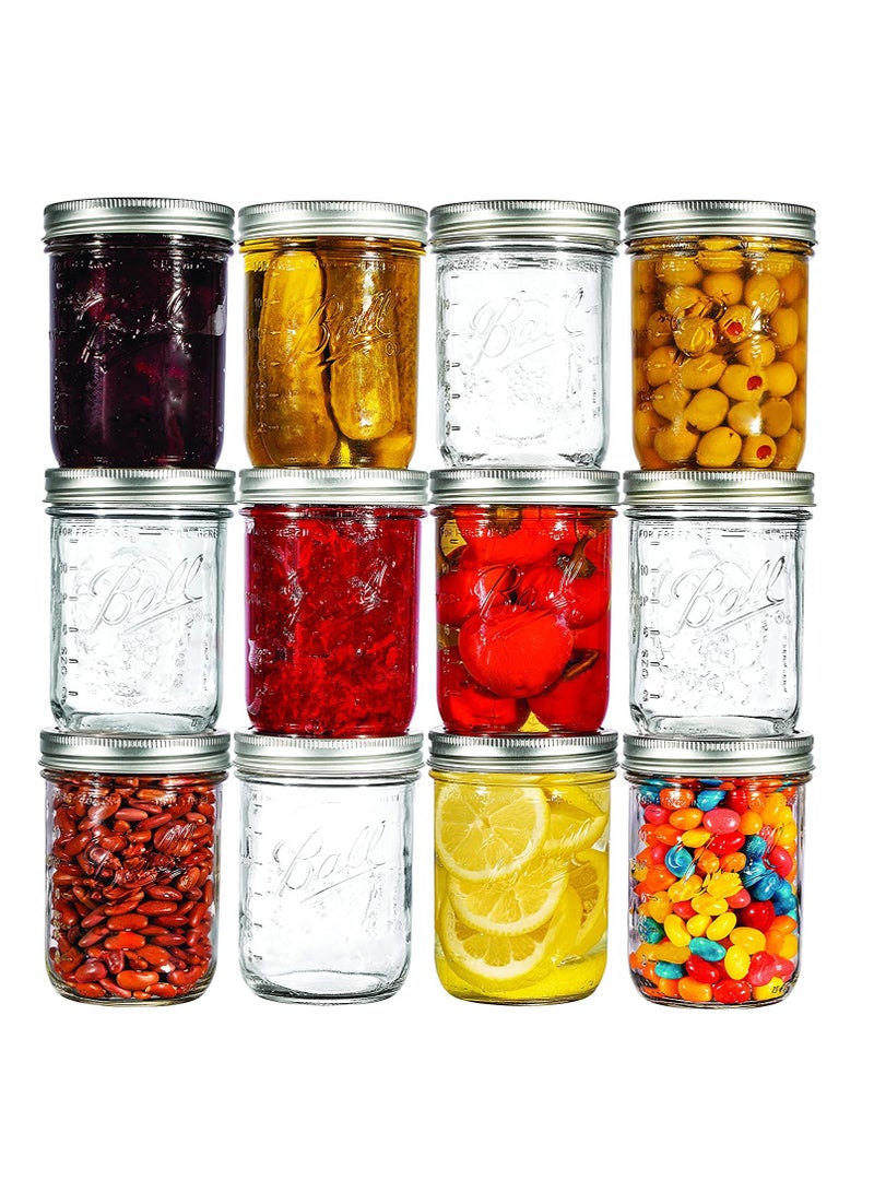 Glass Ma son Jars, Canning Jars Jelly Jars with Airtight lids for Canning, Preserving, Meal Prep, Overnight Oats, Jam 32, BALL, 3, Ma son Jars