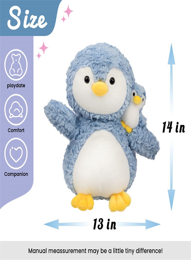 Plush Penguin Stuffed Toy,  Kids Soft Plushie Animal Doll, Birthday Gift for Toddlers Boys Girls, Adorable Mom Penguin with Baby Penguin, Baby Shower Nursery Decorate