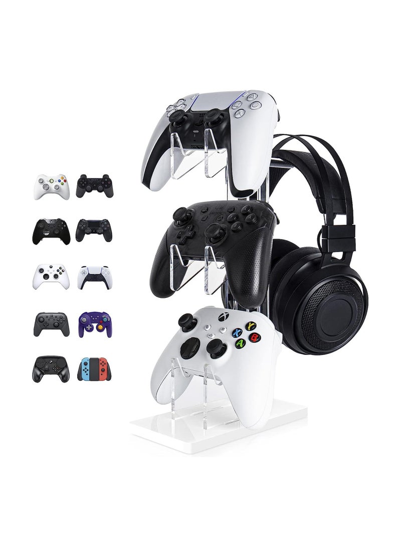 Universal 3 Tier Controller Holder and Headset Stand for PS5 PS4 Xbox ONE Switch STEAM, Controller Stand Gaming Accessories, Build Your Game Fortresses (White)