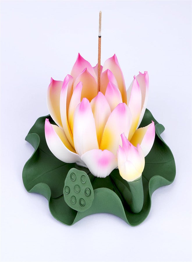 Lotus Ceramic Incense Burner, Classical Incense Sticks Holder, Artificial Lotus Incense Stick Burner for Yoga Meditation and Home Decor
