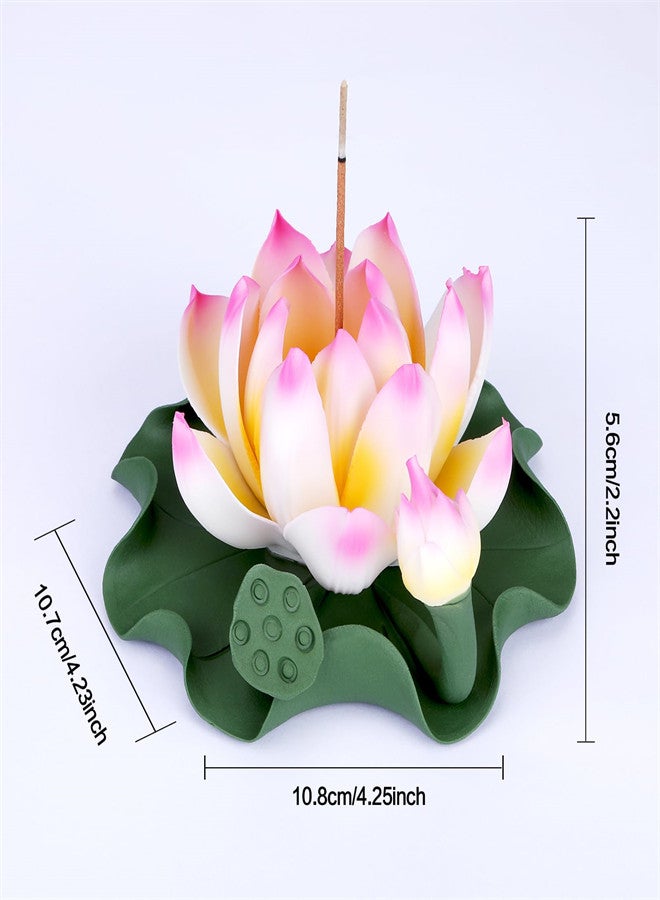 Lotus Ceramic Incense Burner, Classical Incense Sticks Holder, Artificial Lotus Incense Stick Burner for Yoga Meditation and Home Decor