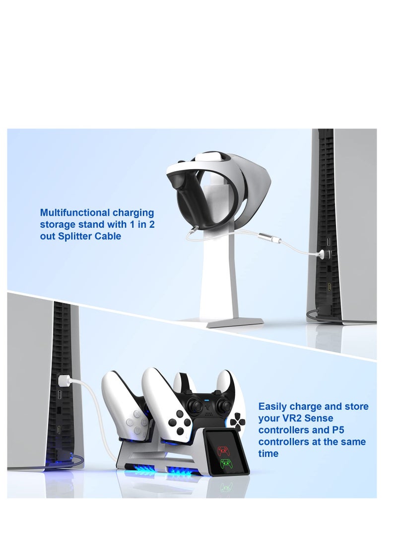 PS5 Controller Charging Station, Fast Dual Charging Dock for DualSense Wireless Controllers, for PS 5 Dualsense Wireless Controller, with LED Indicator, Headset Holder, Type-c Charger Cable