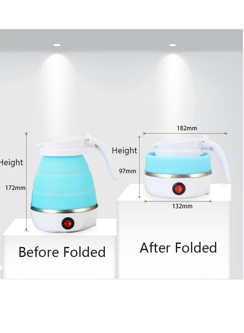 Foldable Kettle, Mini Portable Electric Kettle, Leak Proof Stainless Steel Quick Boiling Kettle, Silicone Collapsible Heating Water Boiler Tea Pot For Home Camping Outdoor Travel, (Blue)