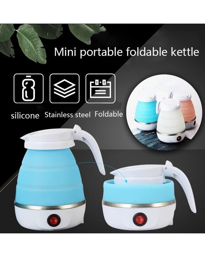 Foldable Kettle, Mini Portable Electric Kettle, Leak Proof Stainless Steel Quick Boiling Kettle, Silicone Collapsible Heating Water Boiler Tea Pot For Home Camping Outdoor Travel, (Blue)