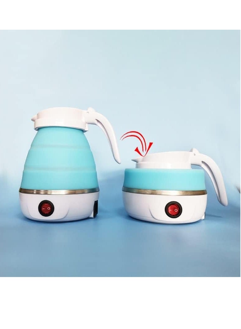 Foldable Kettle, Mini Portable Electric Kettle, Leak Proof Stainless Steel Quick Boiling Kettle, Silicone Collapsible Heating Water Boiler Tea Pot For Home Camping Outdoor Travel, (Blue)
