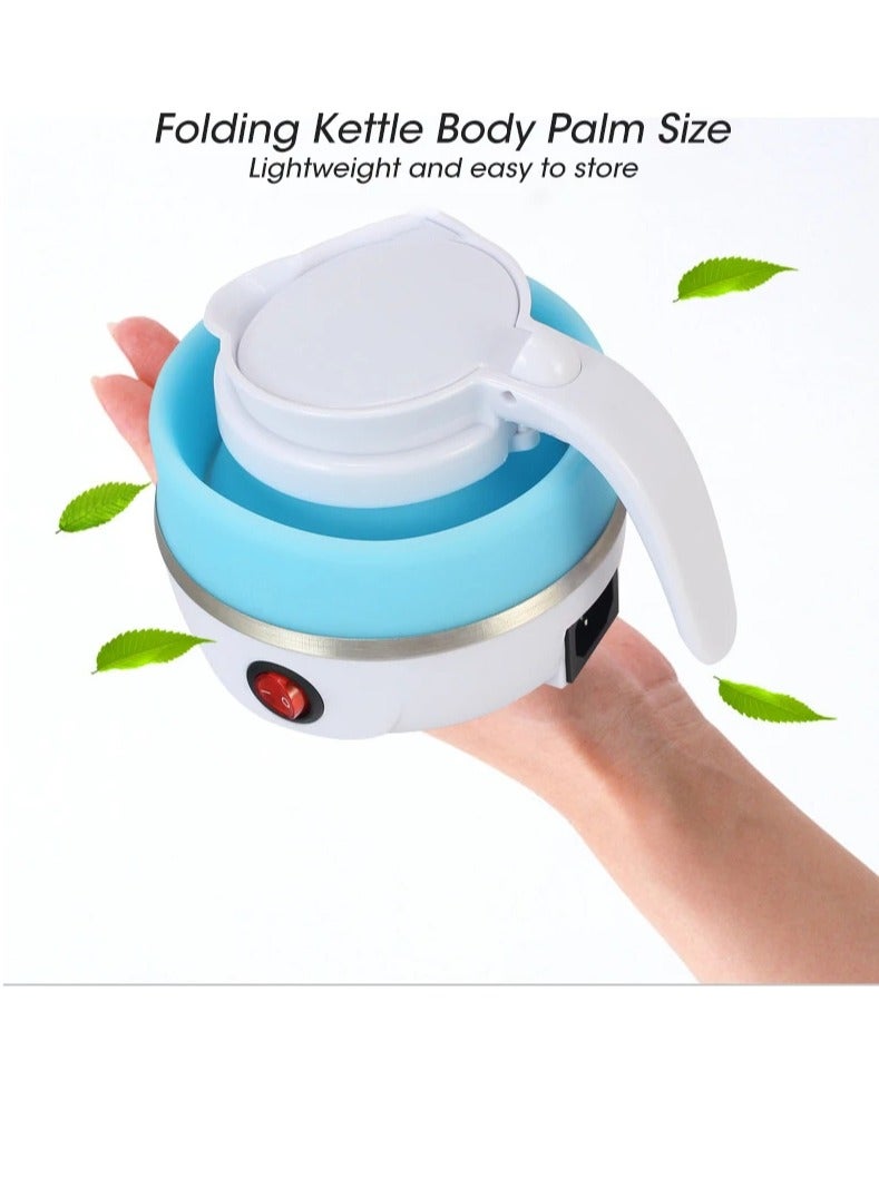 Foldable Kettle, Mini Portable Electric Kettle, Leak Proof Stainless Steel Quick Boiling Kettle, Silicone Collapsible Heating Water Boiler Tea Pot For Home Camping Outdoor Travel, (Blue)