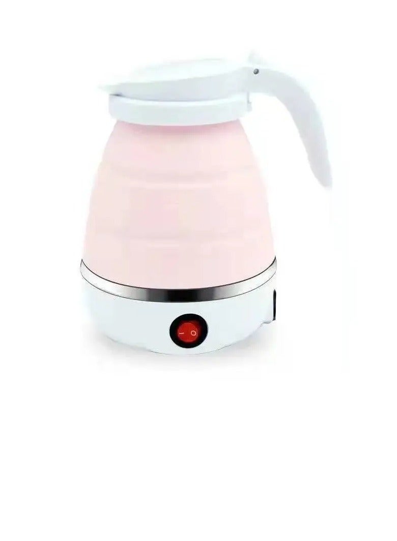 Foldable Kettle, Mini Portable Electric Kettle, Leak Proof Stainless Steel Quick Boiling Kettle, Silicone Collapsible Heating Water Boiler Tea Pot For Home Camping Outdoor Travel, (Pink)