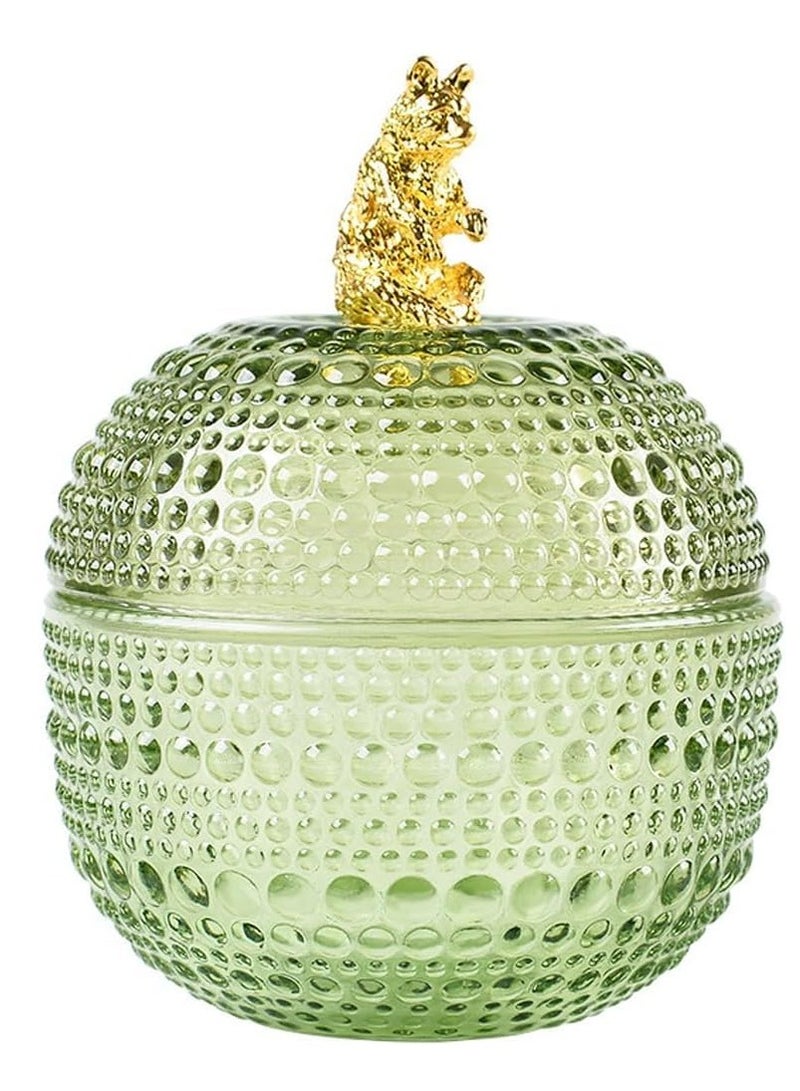 Apple Shaped Polka-dot Glass Candy Jar Jewelry Box Ring Necklace Earrings Storage Box with Lid -Green-L