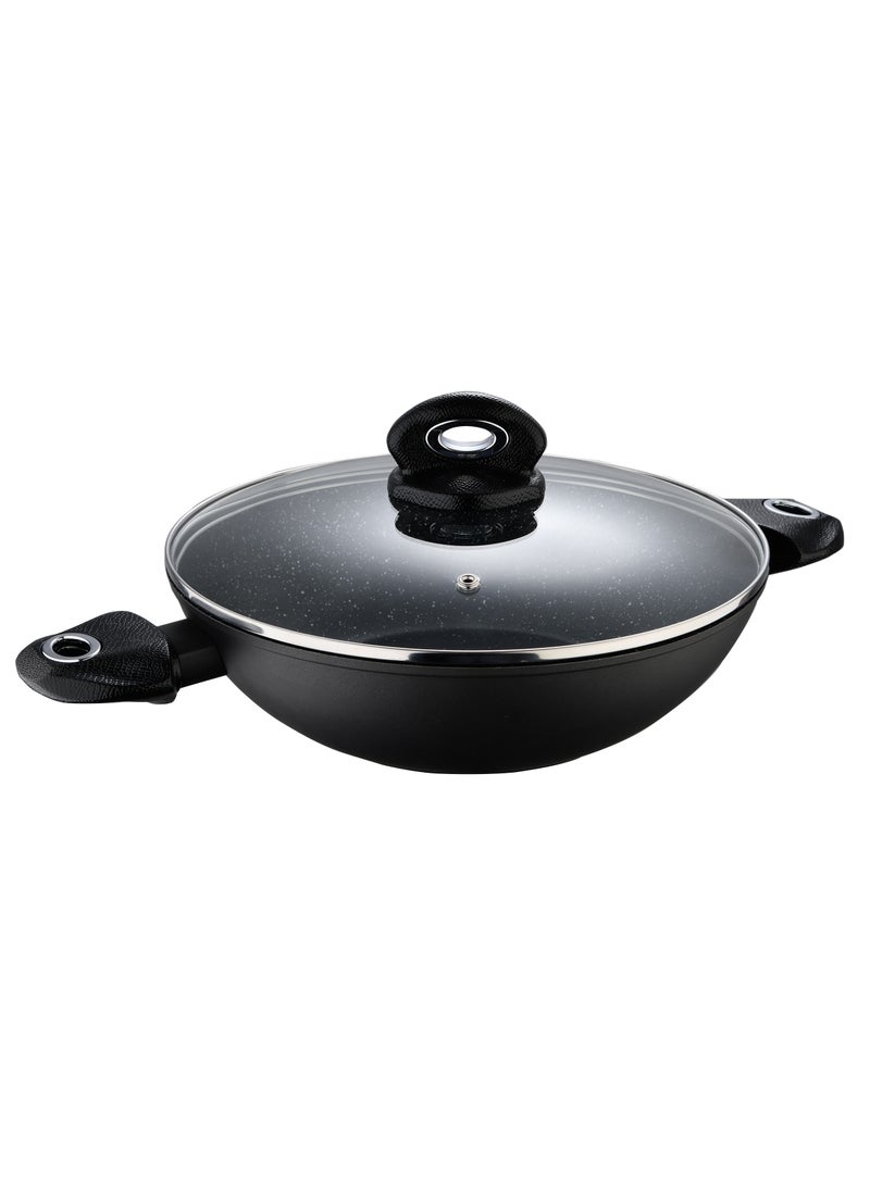 BERGNER ORION FORGED ALUMINUM INDUCTION BOTTOM KADAI + LID 28X7.8 CM WITH HEAT DOT TECHNOLOGY GREY COLOR
