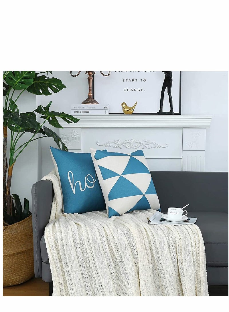 Throw Pillow Covers, 4 Pcs Cotton Linen Farmhouse Home Decor Square Geometric Abstract Accent Pillow Cover Decorative Cushion Modern Outdoor Indoor Pillow Case for Couch Sofa Chair