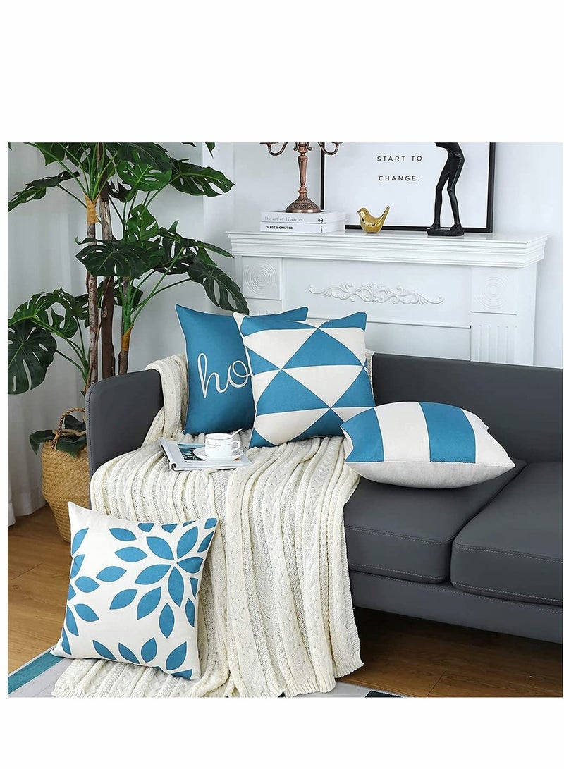 Throw Pillow Covers, 4 Pcs Cotton Linen Farmhouse Home Decor Square Geometric Abstract Accent Pillow Cover Decorative Cushion Modern Outdoor Indoor Pillow Case for Couch Sofa Chair