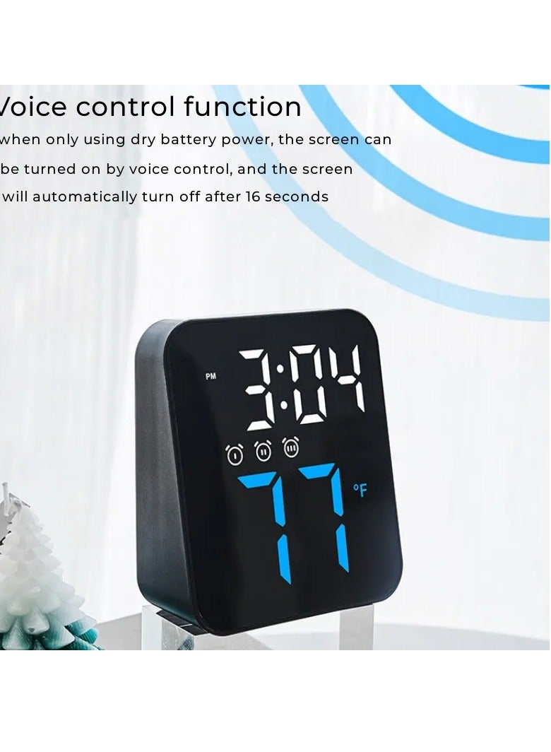 LED Digital Alarm Clock, Voice Control Alarm Clock With Temperature Time Date Display, Super Silent 2 Levels Adjustable Brightness Multifunction Bedside Clock For Home Office Decor, (Orange)