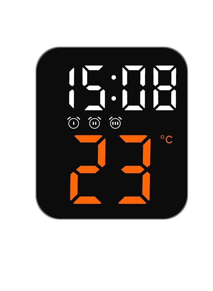 LED Digital Alarm Clock, Voice Control Alarm Clock With Temperature Time Date Display, Super Silent 2 Levels Adjustable Brightness Multifunction Bedside Clock For Home Office Decor, (Orange)