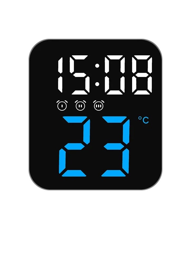 LED Digital Alarm Clock, Voice Control Alarm Clock With Temperature Time Date Display, Super Silent 2 Levels Adjustable Brightness Multifunction Bedside Clock For Home Office Decor, (Blue)