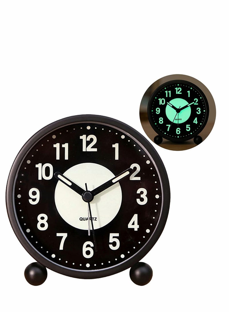 Alarm Clock, Luminous 4'' Round Silent Analog Table Clock Non-Ticking, Battery Operated with Loud Alarm and Night Light Small Desk Clock for Bedroom, Bedside Table - 1Pcs