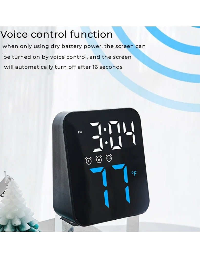 LED Digital Alarm Clock, Voice Control Alarm Clock With Temperature Time Date Display, Super Silent 2 Levels Adjustable Brightness Multifunction Bedside Clock For Home Office Decor, (Green)