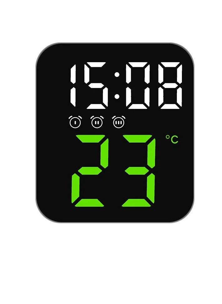 LED Digital Alarm Clock, Voice Control Alarm Clock With Temperature Time Date Display, Super Silent 2 Levels Adjustable Brightness Multifunction Bedside Clock For Home Office Decor, (Green)