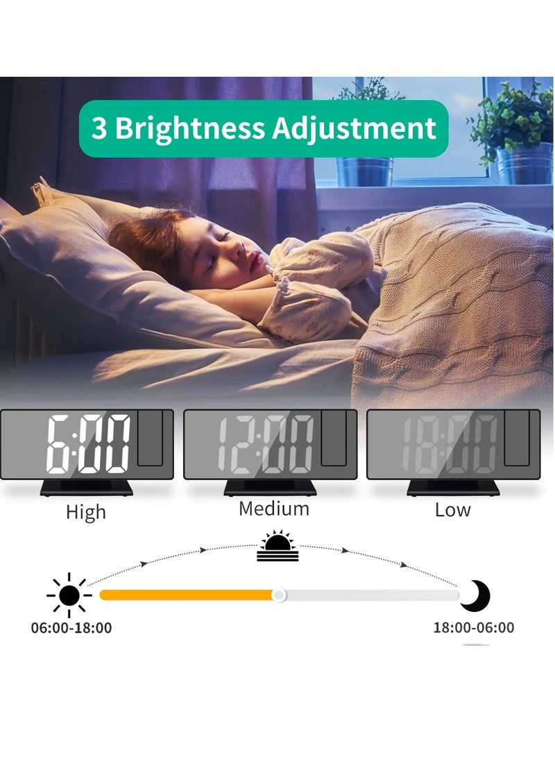 Projection Alarm Clock. Multifunctional Intelligent Projection Digital Alarm Clock, 180 Degree Projector Intelligent Digital Nightlight Desk Clock With Temperature Humidity Display, (Black And Green)