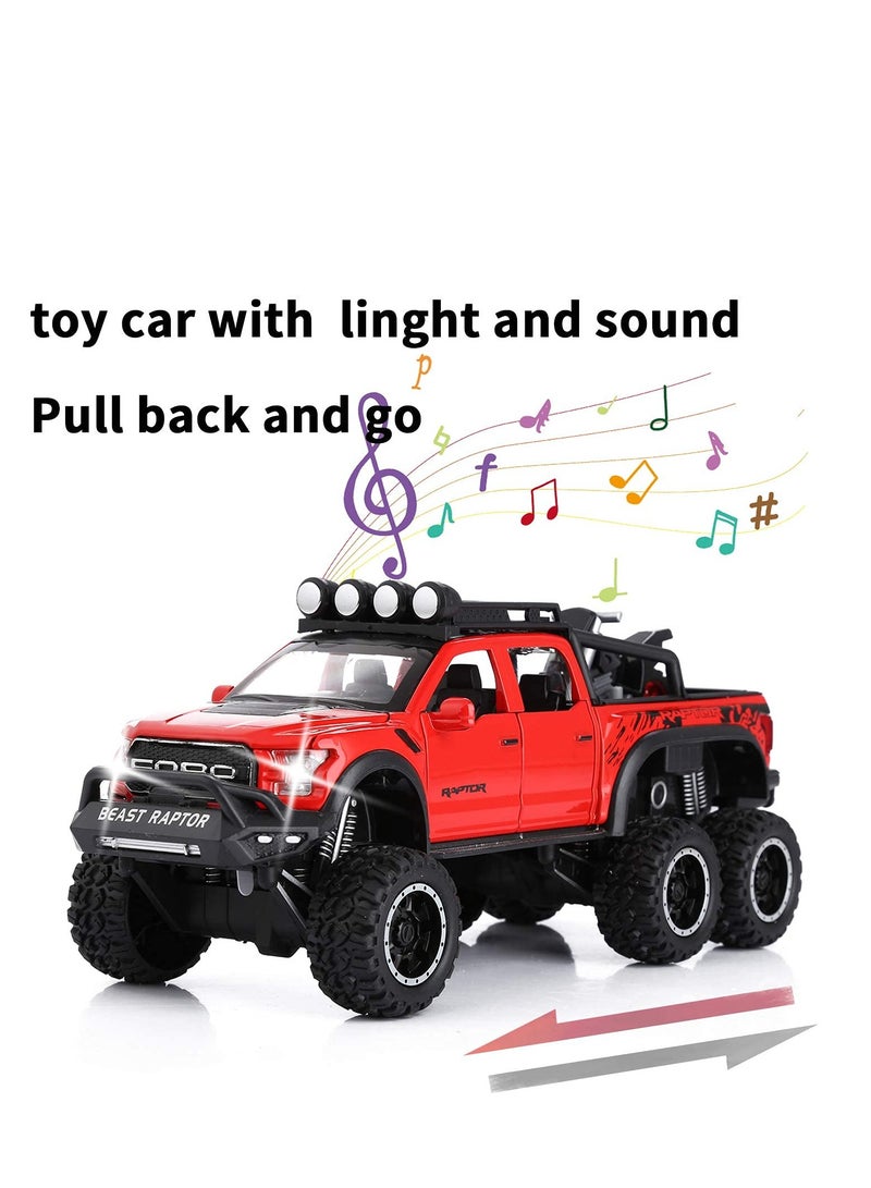 Toy Pickup Trucks for Kids, Pickup Model Cars, F150 Raptor DieCast Metal Model Car, with Sound and Light, for Kids Age 3 Year and up (RED)