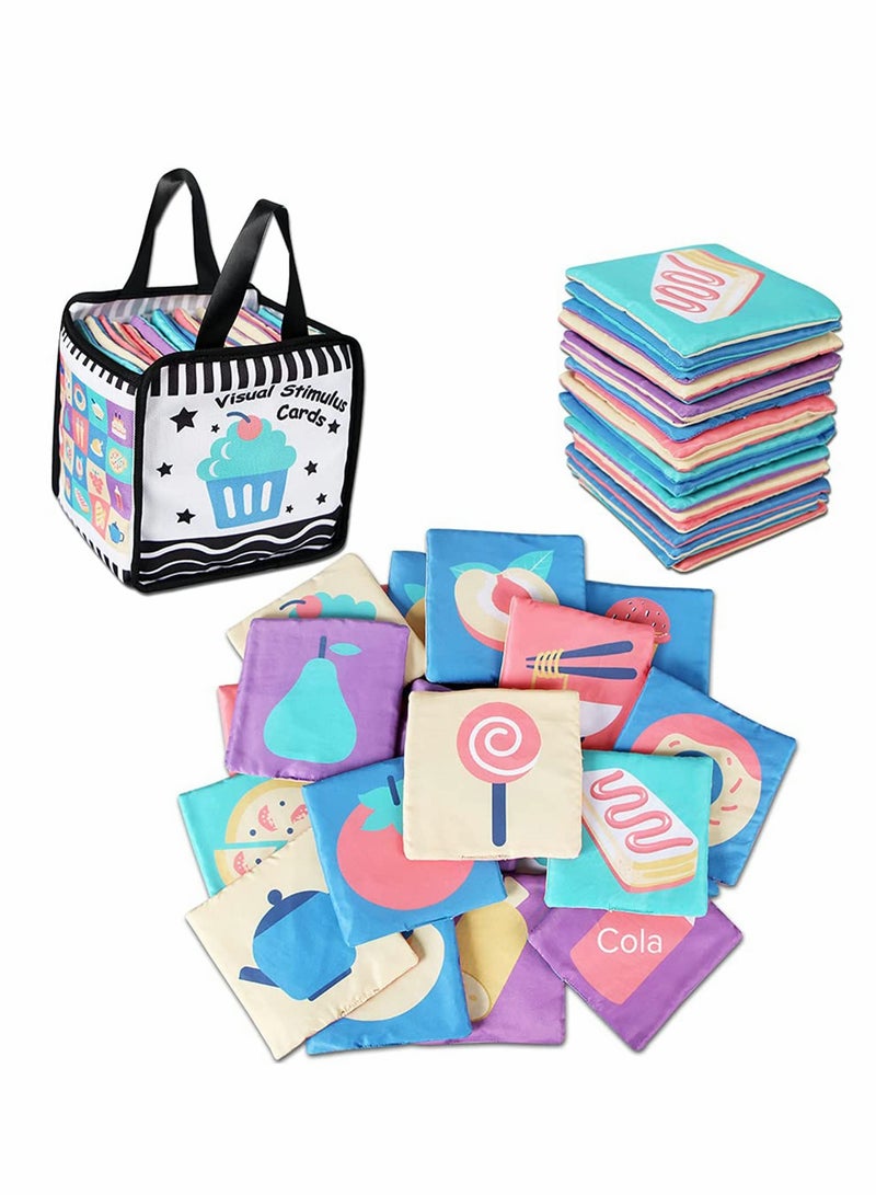 Baby Gifts Toys, Soft Cards with Cloth Storage Bag for Infants Newborn, Toddlers and Kids Learning High Contrast Cards at Home, on Airplanes, Cars or Travel Colourful (Pack of 20 Pieces)