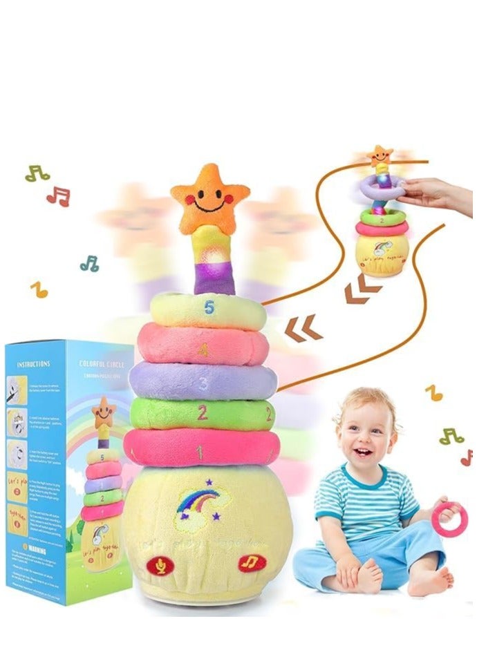 Dancing Stacking Rings Baby Toys, Singing Spinning Stacking Toys for Toddlers1-3, Montessori Sensory Toys Walking Repeats What You Say Similar to Dancing Cactus, Girl Boy Birthday Gifts