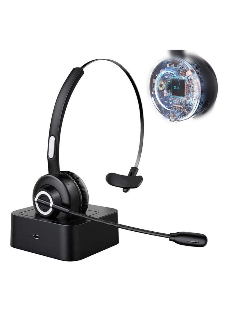 Bluetooth Headset with Noise Canceling Microphone Wireless Handsfree Headphone for Laptop Cell Phone Tablet Call Center Office Meeting Online Class