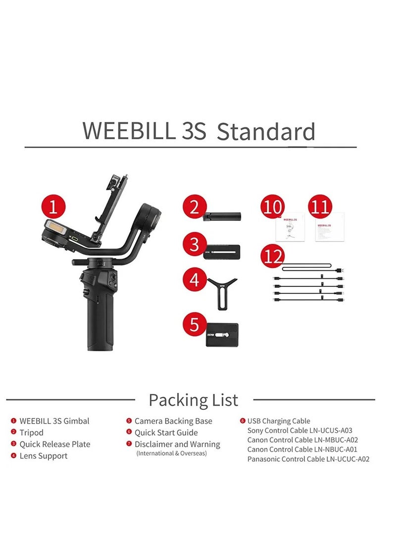 Zhiyun Weebill 3S 3-Axis Gimbal Stabilizer for Mirrorless Camera DSLR