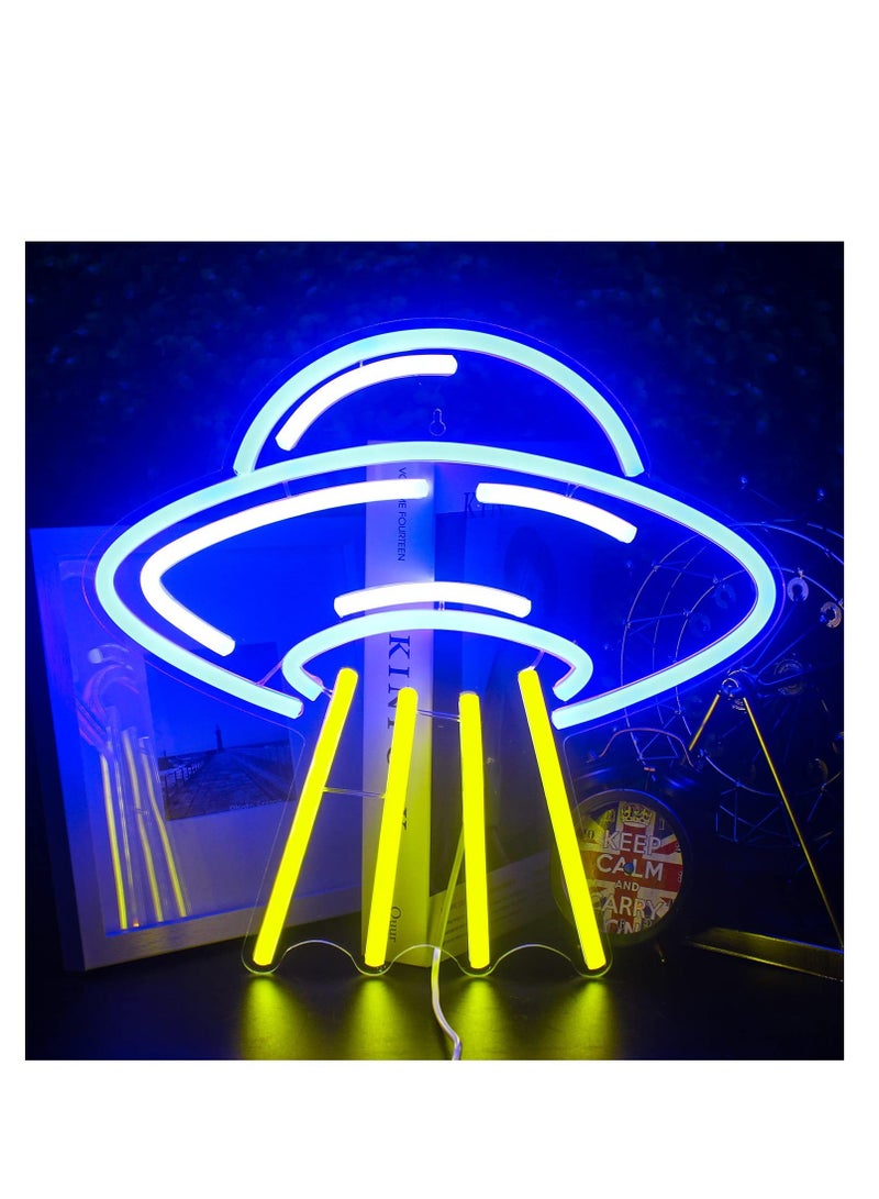 UFO Neon Sign, Neon Sign For Room, Alien Led Neon Light Wall Decor, Spacecraft Neon Light Sign, Spaceship Neon Signs, for Bedroom Game Room Wall Decor, for UFO Lovers Bedroom Gift