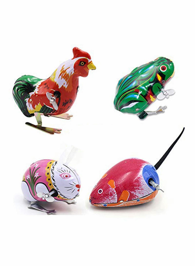 Wind-up Metal Tin Toys Clockwork Toys Frog + Rabbit + Mouse + Rooster,Party Favor Tog Gift for Kids Children 4pcs