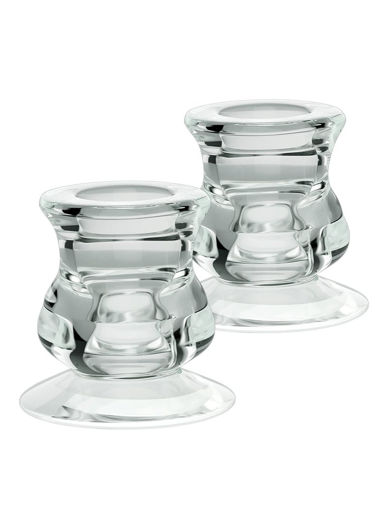 2Pcs Clear Glass Candle Holders for Taper Candles, Candlestick Wedding Table Window Holiday Restaurant Decorations Fits 1/2
