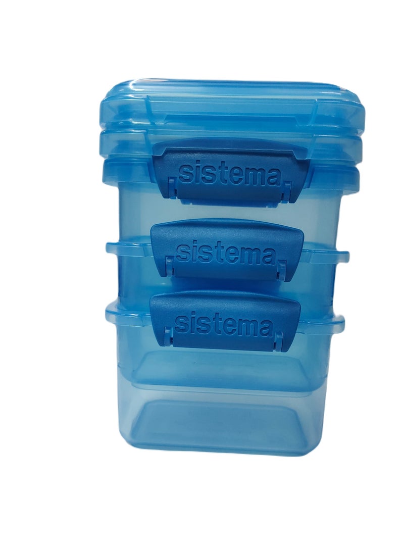 Sistema 400ml Rectangular Lunch Box Pack (3-Pack)  Blue, Lunch on-the-Go ,BPA-Free.