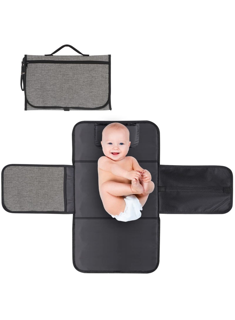 Portable Changing Pad for Baby, Portable Diaper Changing Pad, Waterproof Travel Changing Pad with Wipes Pocket and Diaper Pocket, Baby Stuff, Newborn kinds, Baby Shower Gifts Grey