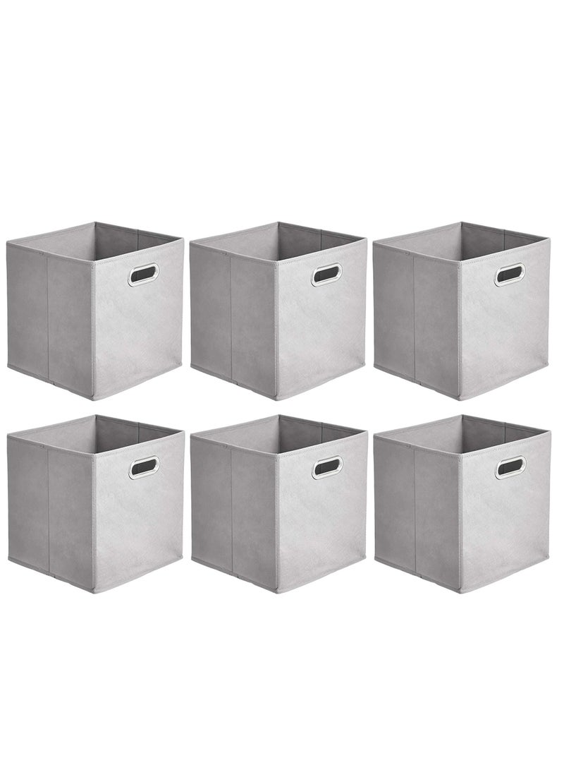 Collapsible Fabric Storage Cubes with Oval Grommets 6-Pack Light Grey