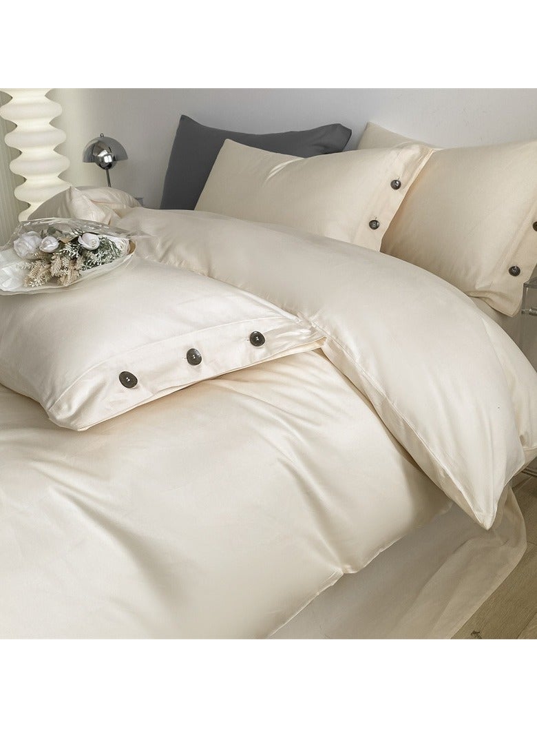 Bed Cover Set, Soft Luxurious Pure Bedsheet Set, Long-staple Cotton Simple Solid Color Bed Sheet Quilt Cover Bedding Twill Cotton Set, ( milkshake white, 1.8m Bed Sheet Four-piece Set)