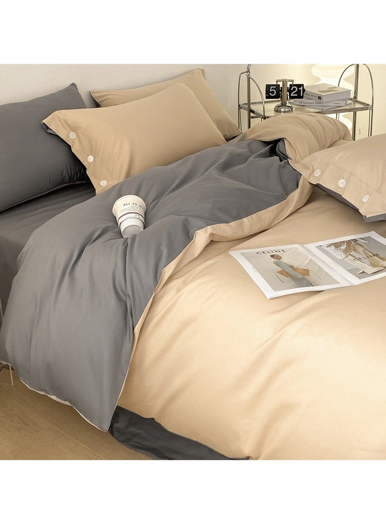 Bed Cover Set, Soft Luxurious Pure Bedsheet Set, Long-staple Cotton Simple Solid Color Bed Sheet Quilt Cover Bedding Twill Cotton Set, (milk tea, 1.8m bed sheet four-piece set )