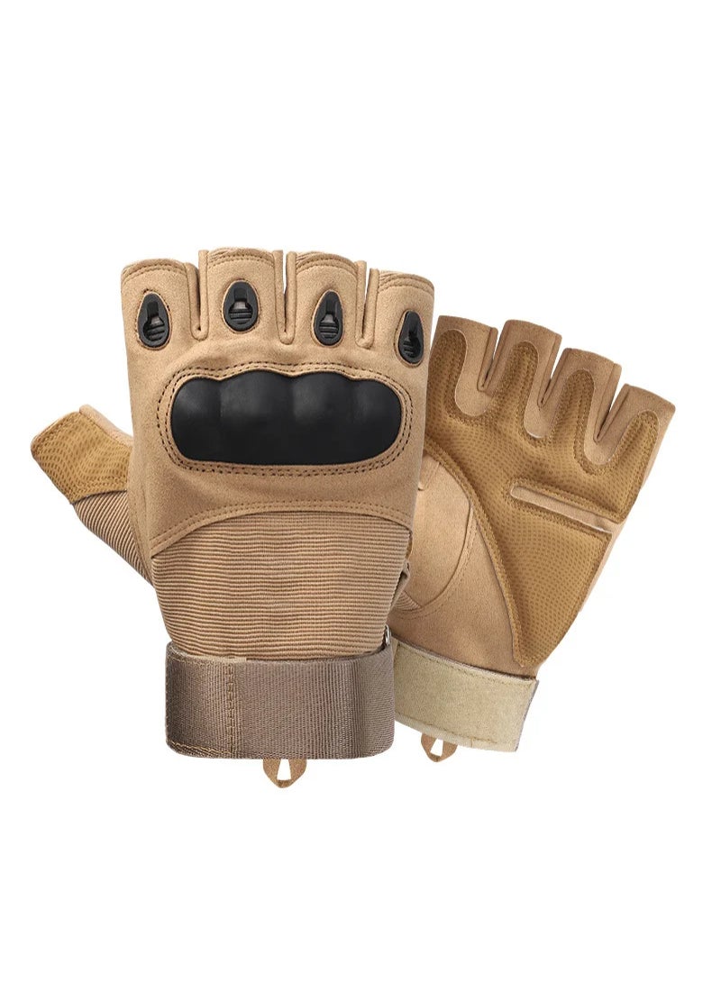 Finger Less Breathable Cycling Gloves For Tactical Outdoor Sports Gyms Fitness Beige XL