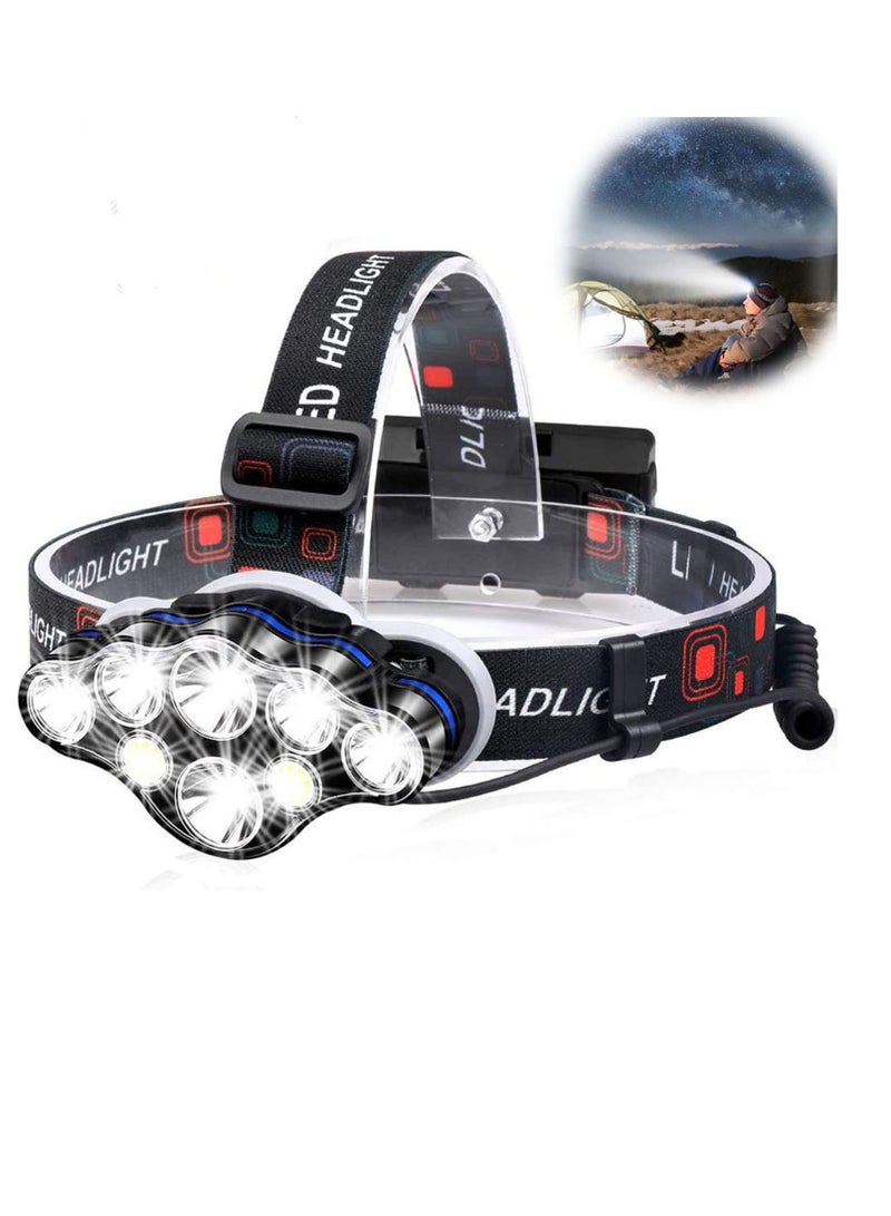 Rechargeable Headlamp, 8 LED 18000 High Lumen Bright Head Lamp with Red Light, Lightweight USB Head Light, 8 Mode Waterproof Head Flashlight for Outdoor Running Hunting Hiking Camping Gear