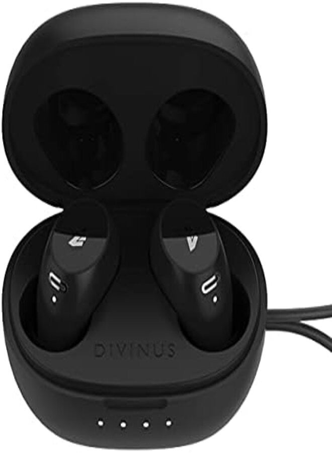 Ostia True Wireless Earbuds, Bluetooth Headphones with Microphone for Android or iPhone, IPX7 Waterproof, Wireless Charging Case, Black