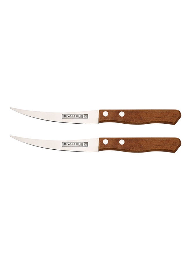 Royalford 2pcs Fruit Knife Set, Stainless Steel Blade, Wooden handle RF10772 Ergonomic Wooden Handle Perfect for Slicing, Garnishing, Mincing BROWN