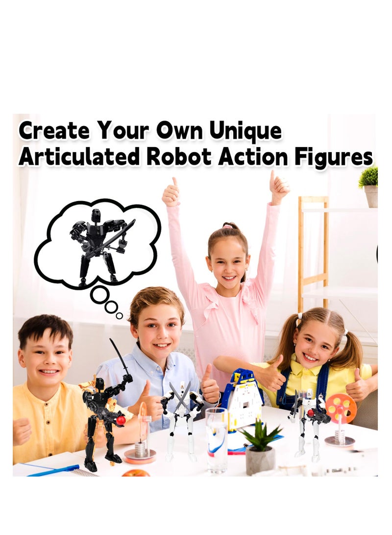 Toy Lucky 13 Action Figures, T13 Action Figure, Multi-Jointed Movable Robot Figures, 3D Printed Action Figures, Home Desktop Decorations Gifts for Game Lovers, white/black