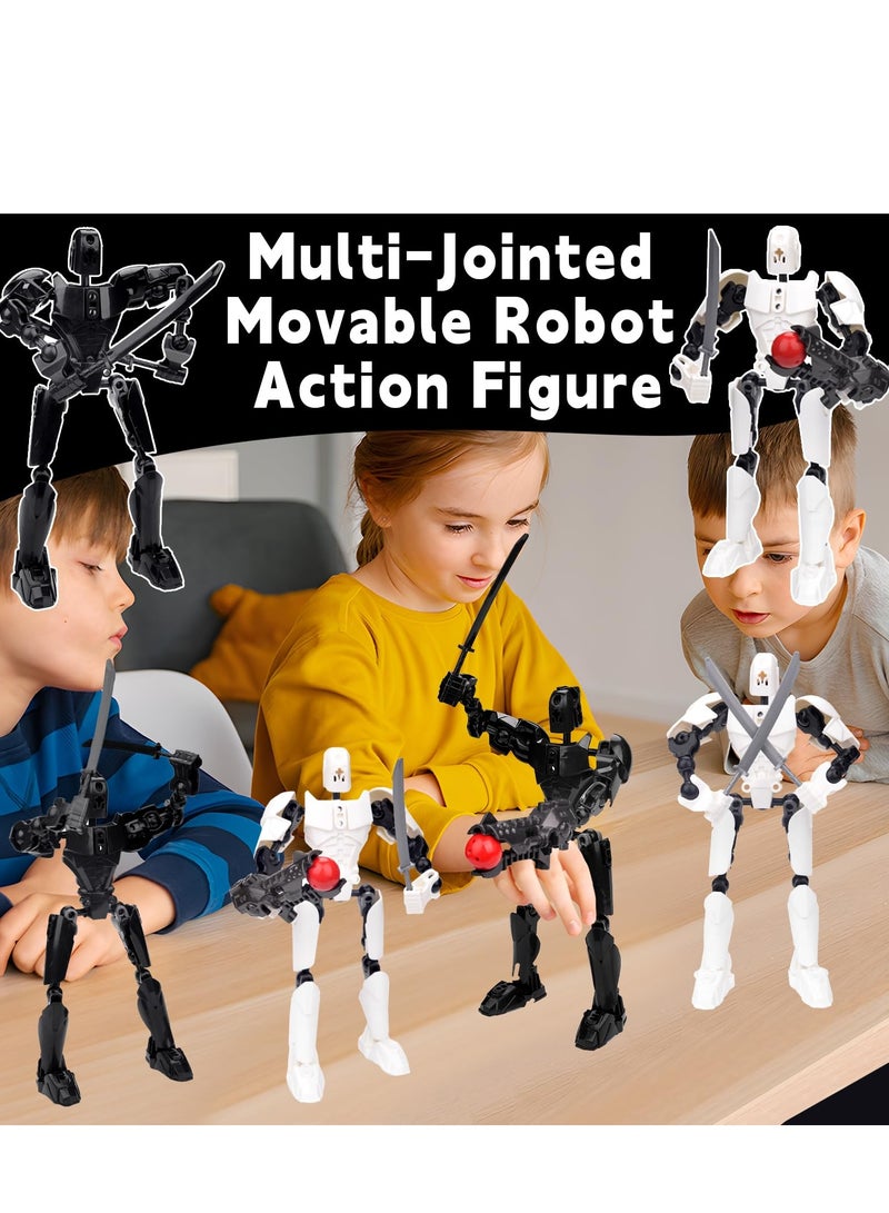 Toy Lucky 13 Action Figures, T13 Action Figure, Multi-Jointed Movable Robot Figures, 3D Printed Action Figures, Home Desktop Decorations Gifts for Game Lovers, white/black