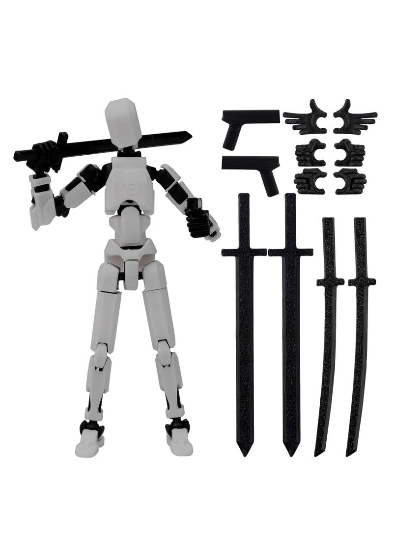 Toy Lucky 13 Action Figures, T13 Action Figure, Multi-Jointed Movable Robot Figures, 3D Printed Action Figures, Home Desktop Decorations Gifts for Game Lovers, white/black