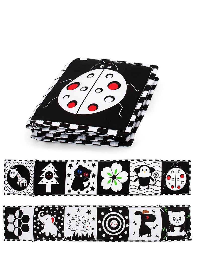 High Contrast Baby Cloth Book for Early Education, Infant Tummy time Mat, Three Dimensional Can Be Bitten and Tear Not Rotten Paper 0 3 Years Old Baby Toys Black and White